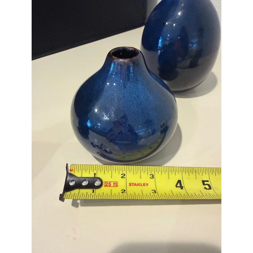 Set of 3 different sizes Cobalt Blue Ceramic Bud Vases Glossy Glaze Minimalist